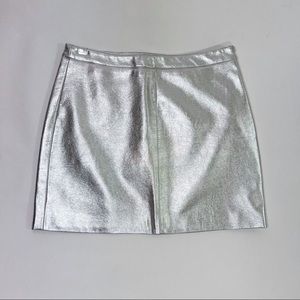 Silver Metallic Faux Leather Mini Skirt